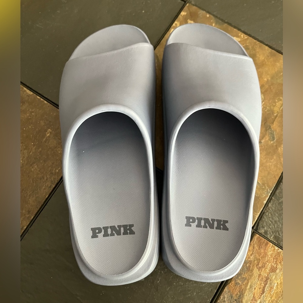 PINK Victoria's Secret NWOT Slate Blue Slide Sandals